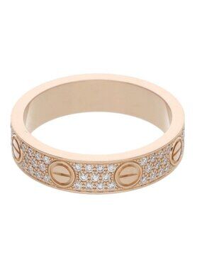 Cartier Mini Love Ring 18k Pink Gold Pave Diamond